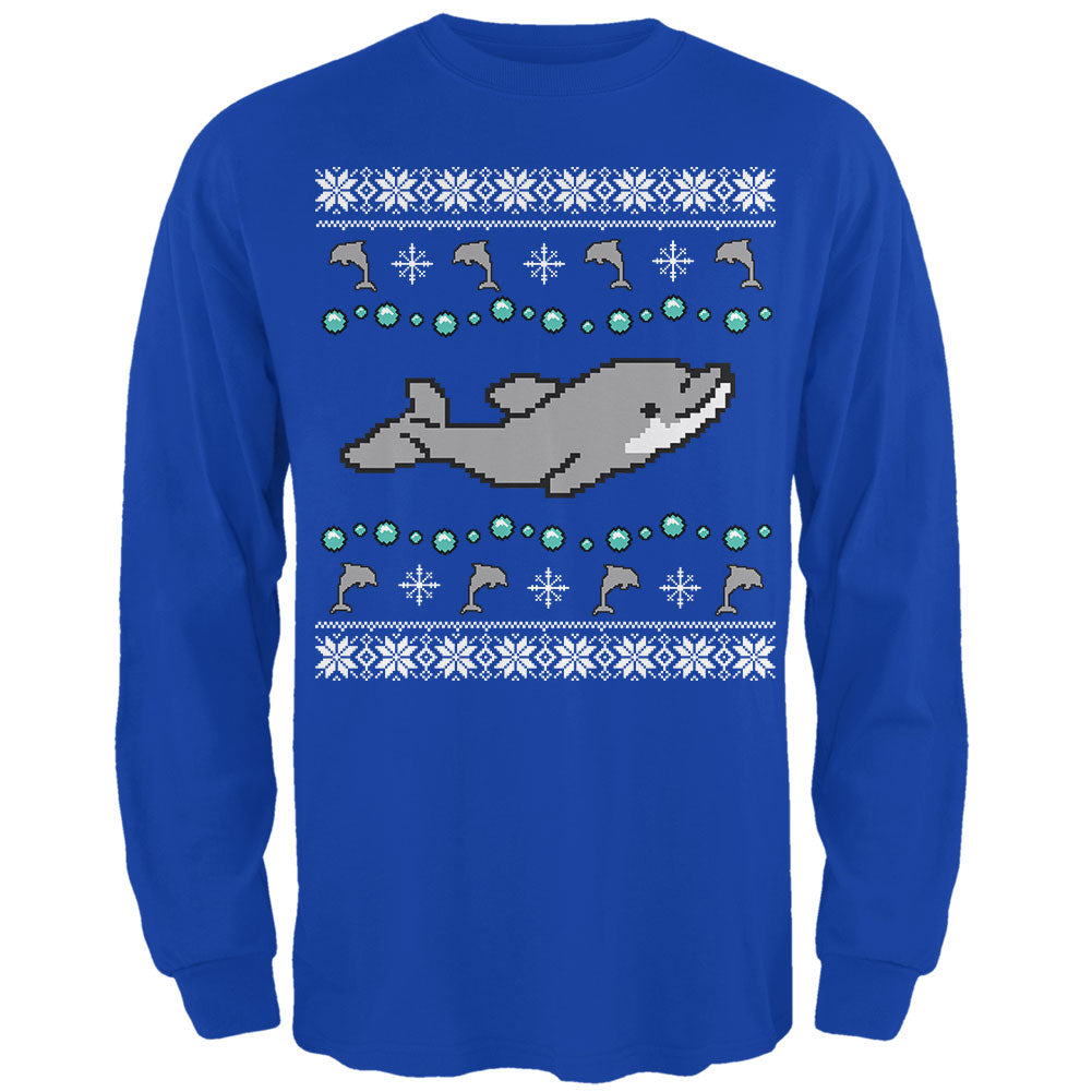 Ugly Christmas Sweater Dolphin Mens Long Sleeve T Shirt Men's Long Sleeves Old Glory 2XL Blue