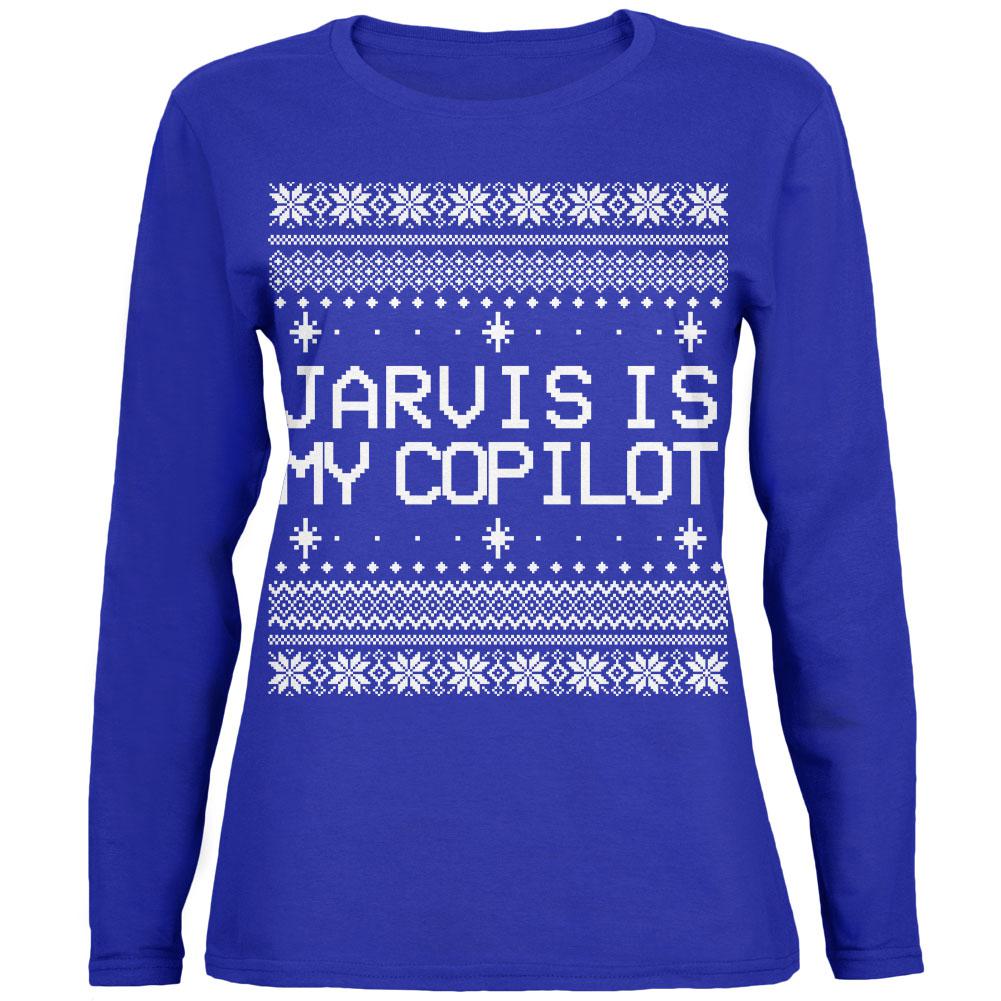 Jarvis Is My Copilot Ugly Christmas Sweater Womens Long Sleeve T Shirt Women's Long Sleeves Old Glory 2XL Royal