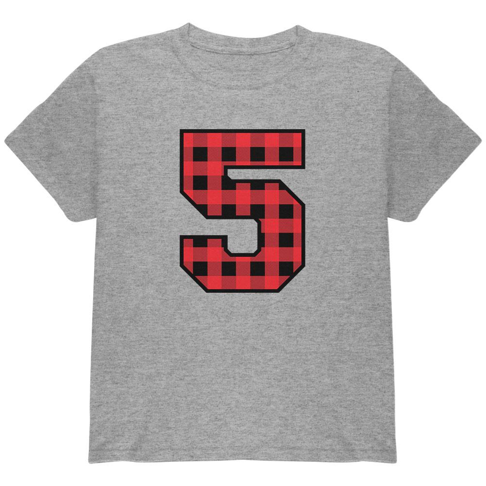 Birthday Kid Lumberjack Plaid 5 5th Fifth Youth T Shirt Youth T-Shirts Old Glory XS Heather