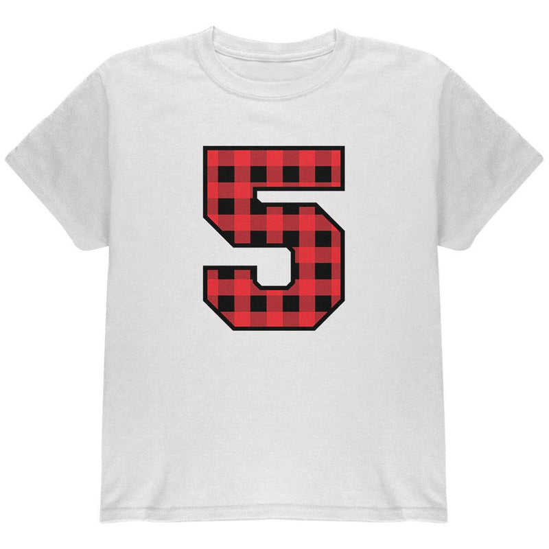 Birthday Kid Lumberjack Plaid 5 5th Fifth Youth T Shirt Youth T-Shirts Old Glory XS White