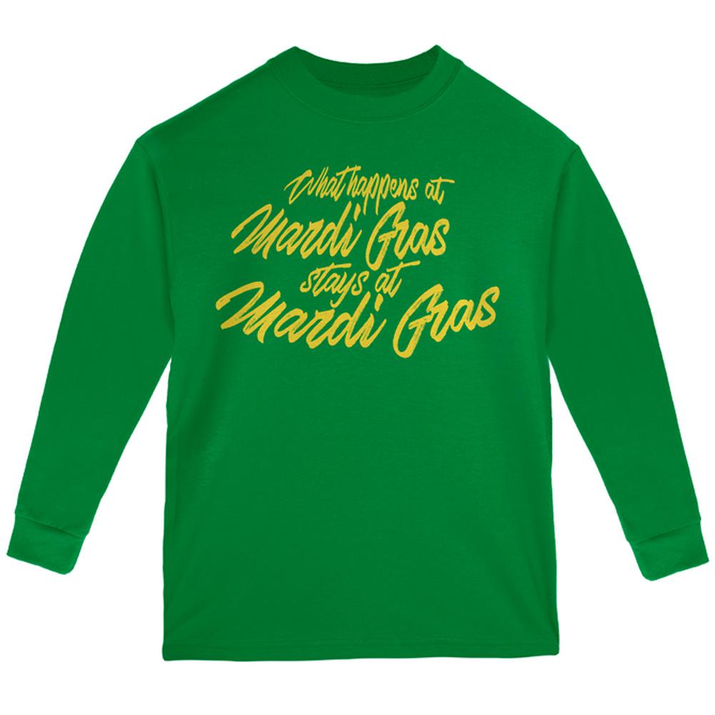 What Happens at Mardi Gras Stays Youth Long Sleeve T Shirt Youth Long Sleeves Old Glory LG Green