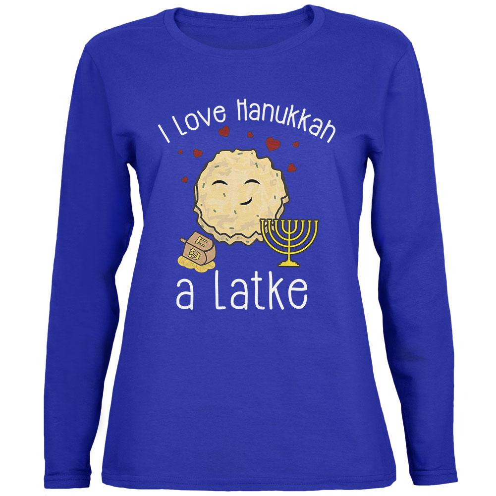 I Love Hannukah a Lot Latke Womens Long Sleeve T Shirt Women's Long Sleeves Old Glory 2XL Blue