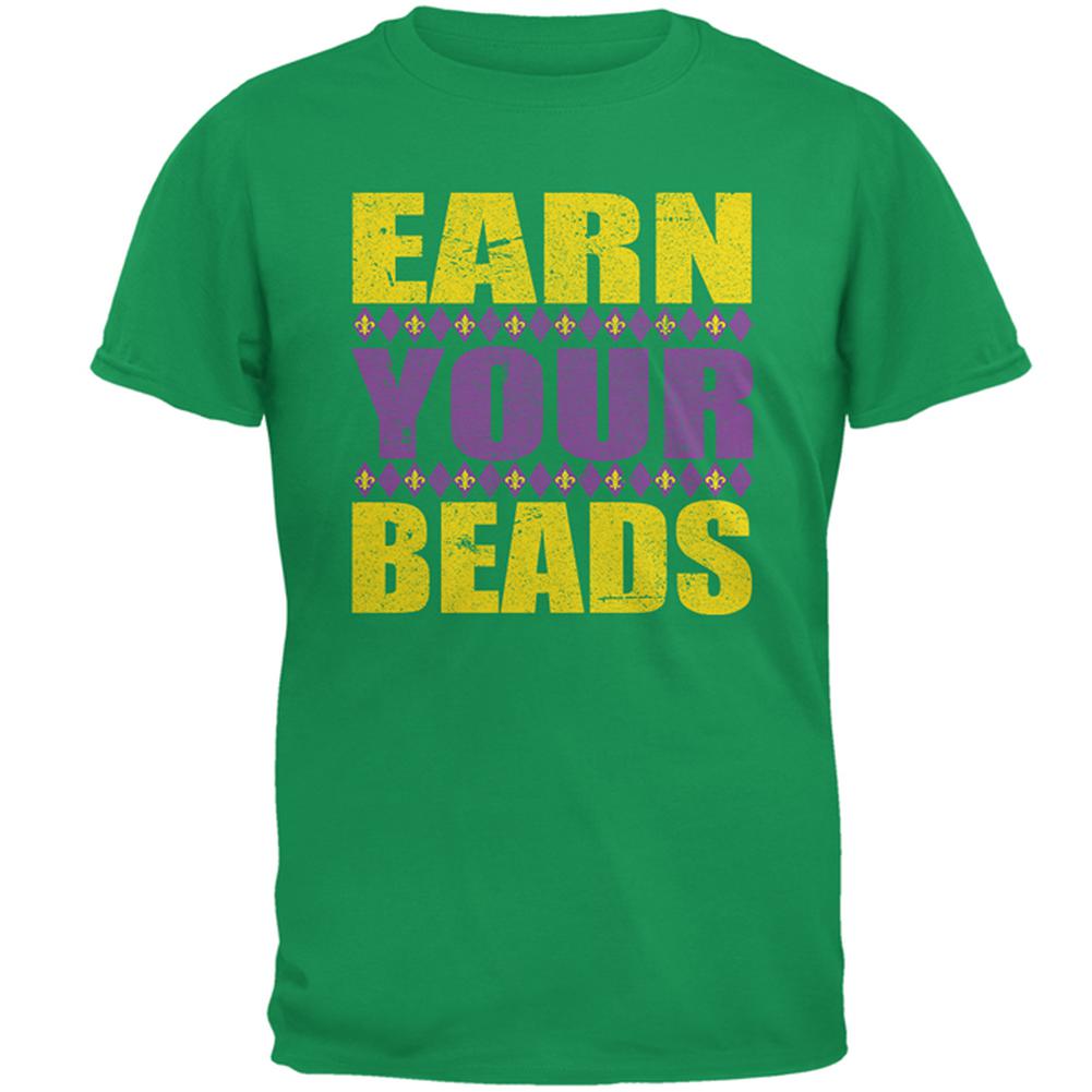 Mardi Gras Earn Your Beads Funny Mens T Shirt Men's T-Shirts Old Glory 2XL Irish Green