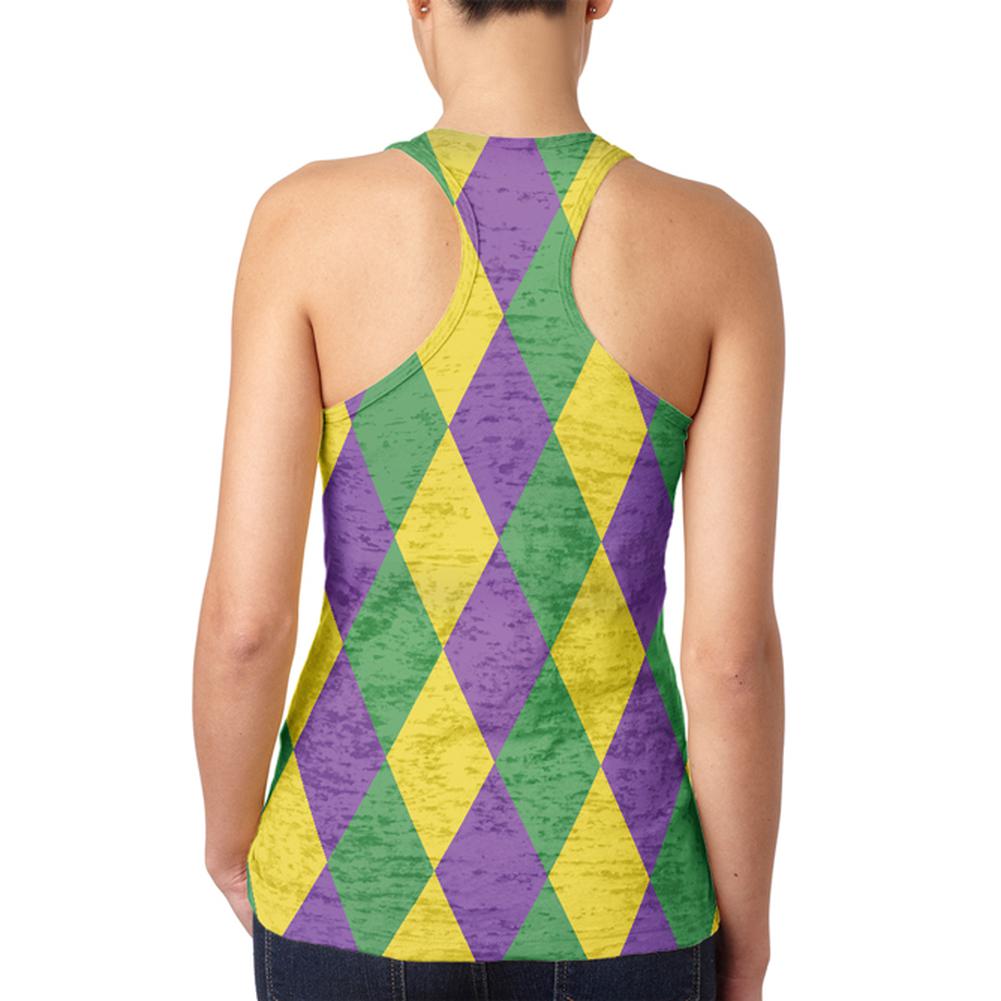 Mardi Gras Jester Costume Juniors Burnout Racerback Tank Top Juniors Tank Tops Old Glory