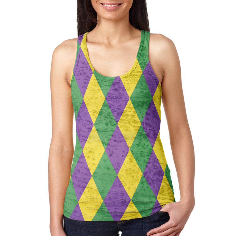 Mardi Gras Jester Costume Juniors Burnout Racerback Tank Top Juniors Tank Tops Old Glory 2XL Multi