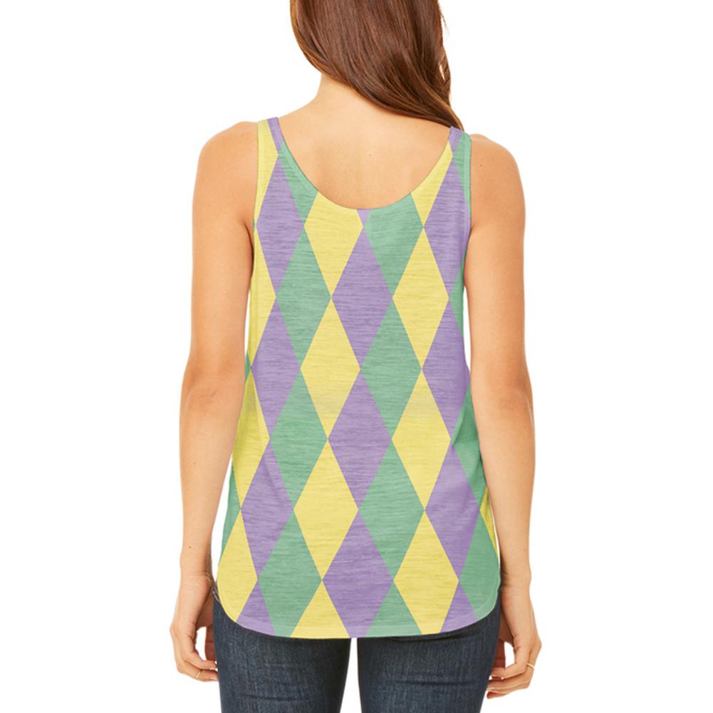 Mardi Gras Jester Costume Juniors Flowy Side Slit Tank Top Juniors Tank Tops Old Glory
