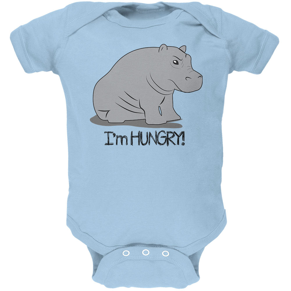 Hippo I'm Hungry Angry Funny Soft Baby One Piece Baby One Piece Old Glory 0-3M Light Blue