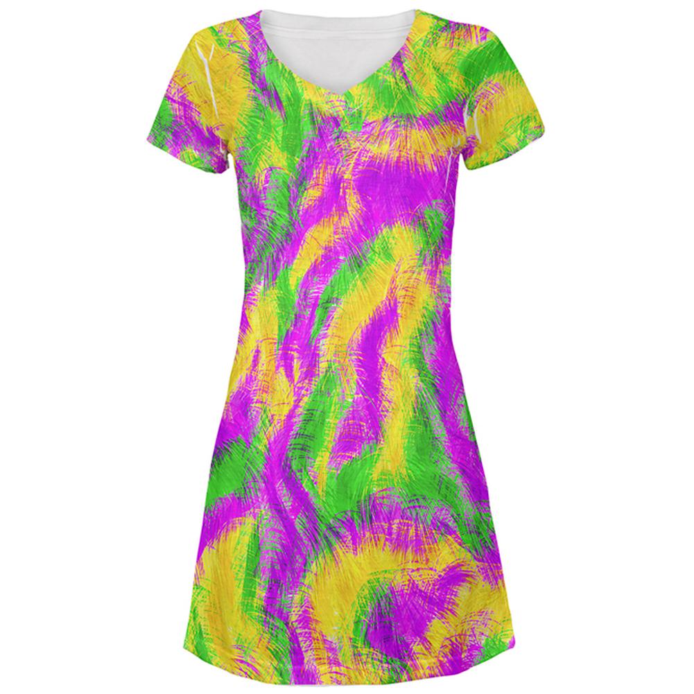 Mardi Gras Bourbon Street Monster Costume All Over Juniors Beach Cover-Up Dress, XL / Multi