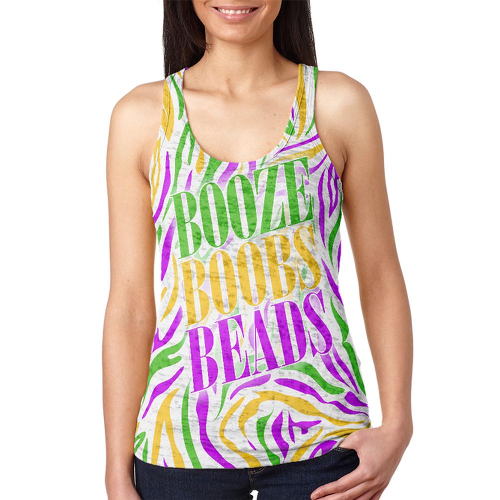 Mardi Gras Booze Boobs Beads Zebra Costume Juniors Burnout Racerback Tank Top Juniors Tank Tops Old Glory 2XL Multi