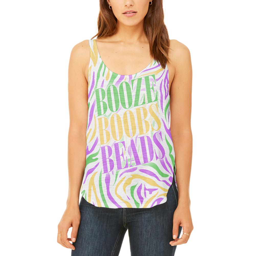Mardi Gras Booze Boobs Beads Zebra Costume Juniors Flowy Side Slit Tank Top Juniors Tank Tops Old Glory 2XL Multi