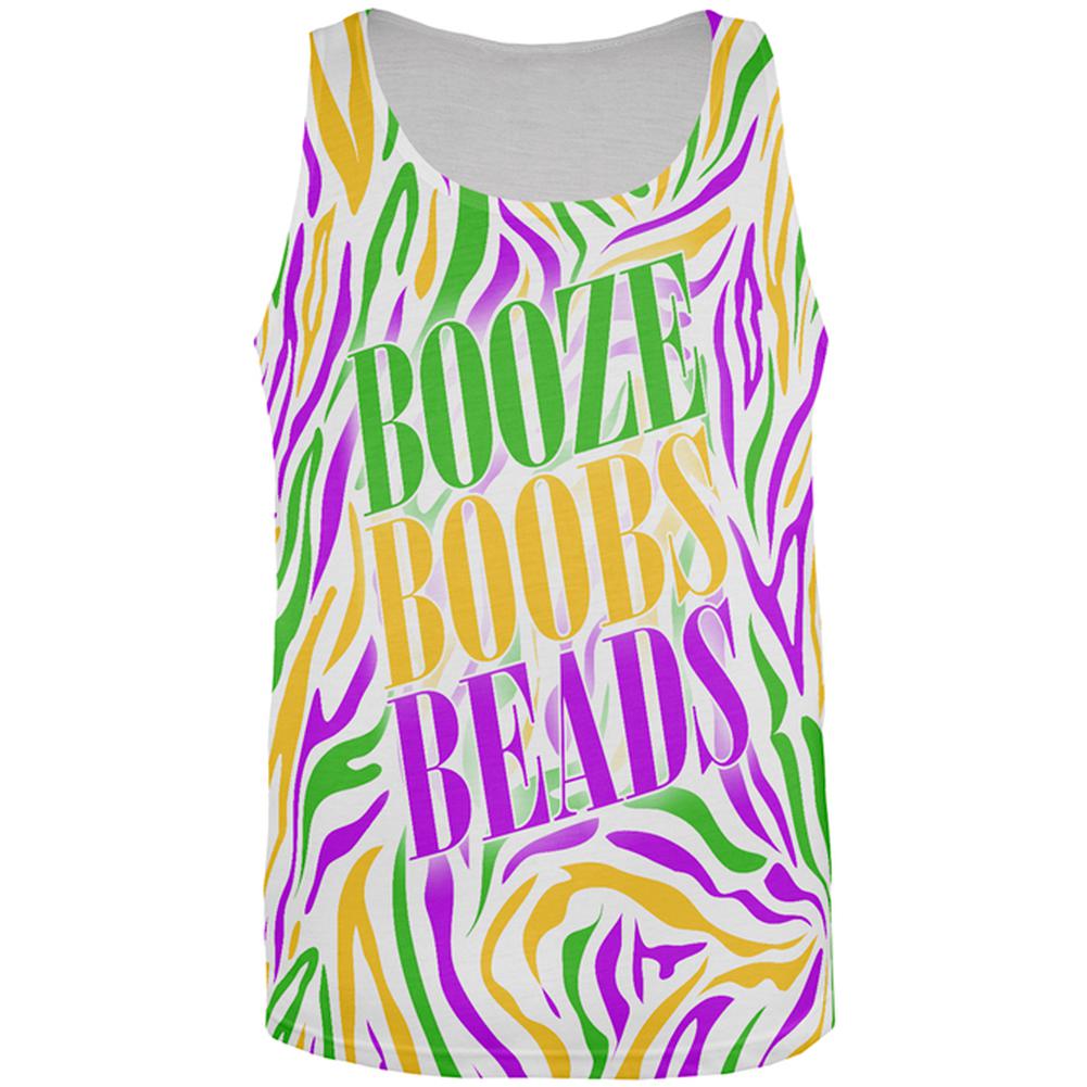 Mardi Gras Booze Boobs Beads Zebra Costume All Over Mens Tank Top Men's Tank Tops Old Glory 2XL Multi