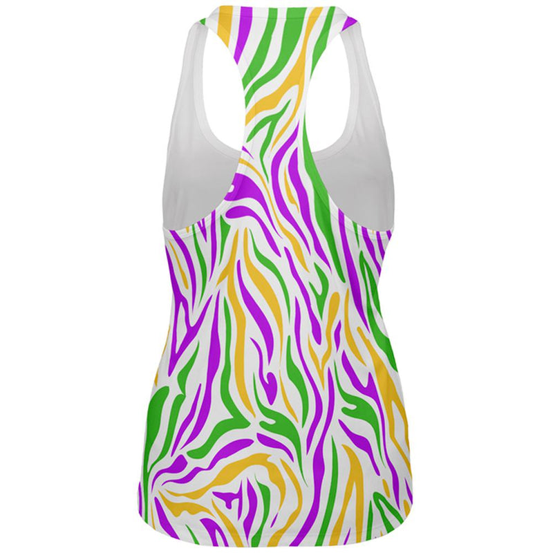 Mardi Gras Booze Boobs Beads Zebra Costume All Over Womens Work Out Tank Top Women's Tank Tops Old Glory