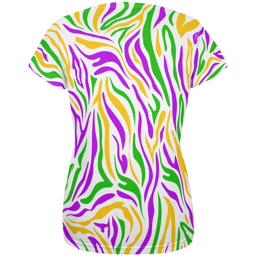 Mardi Gras Booze Boobs Beads Zebra Costume All Over Womens T Shirt Women's T-Shirts Old Glory