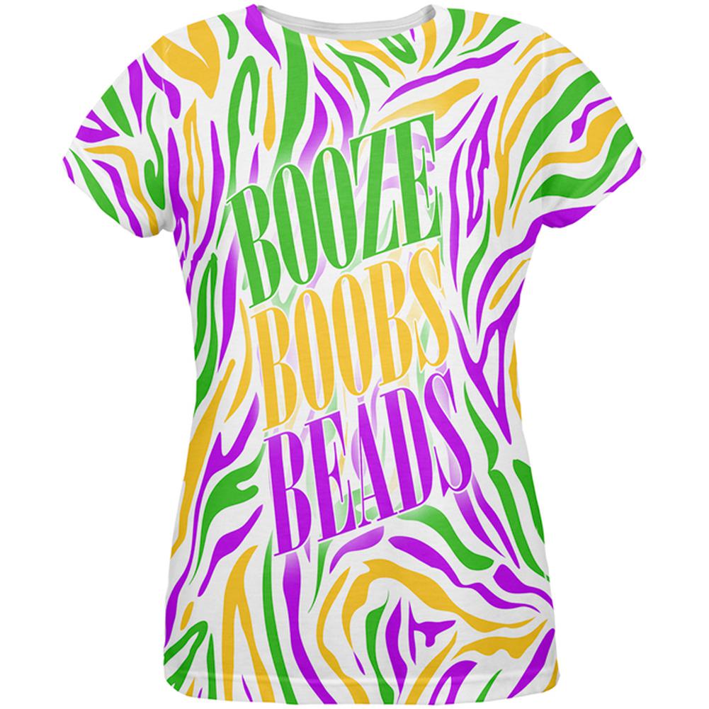 Mardi Gras Booze Boobs Beads Zebra Costume All Over Womens T Shirt Women's T-Shirts Old Glory 2XL Multi