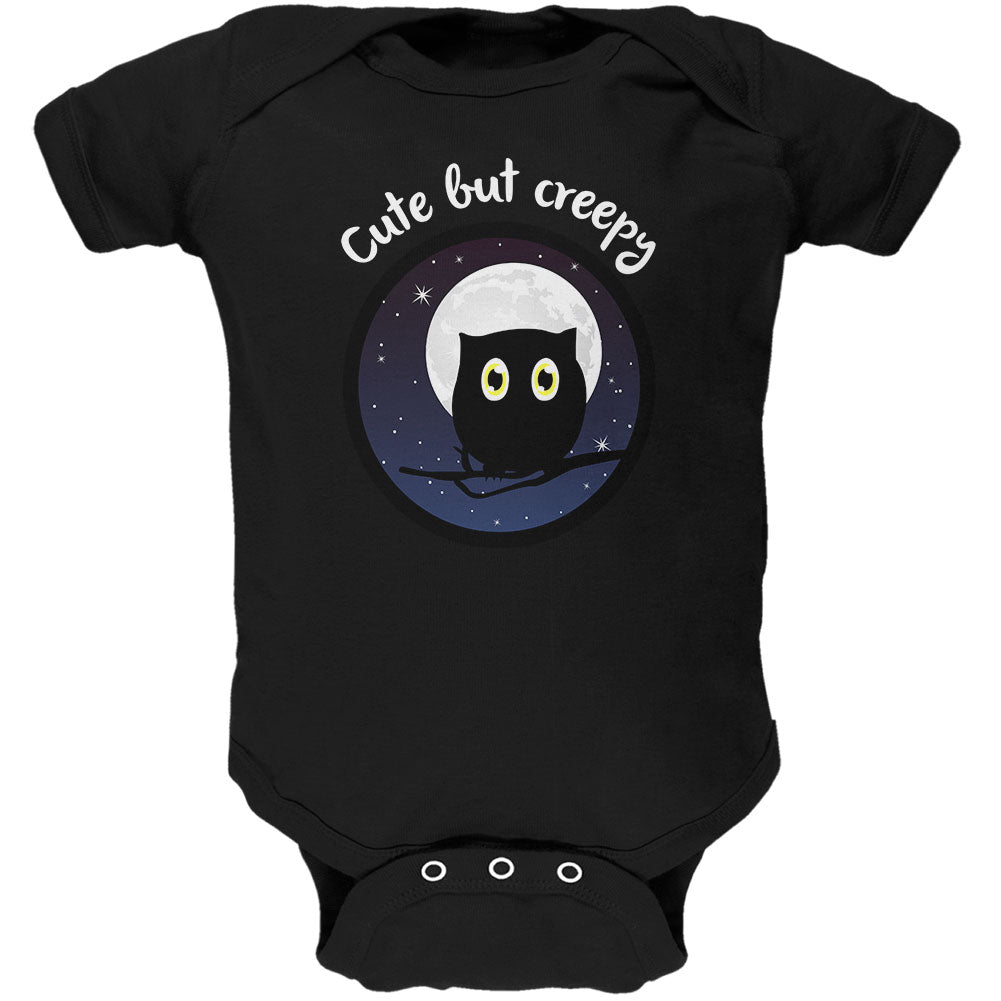 Owl Creepy But Cute Night Soft Baby One Piece Baby One Piece Old Glory 0-3M Black
