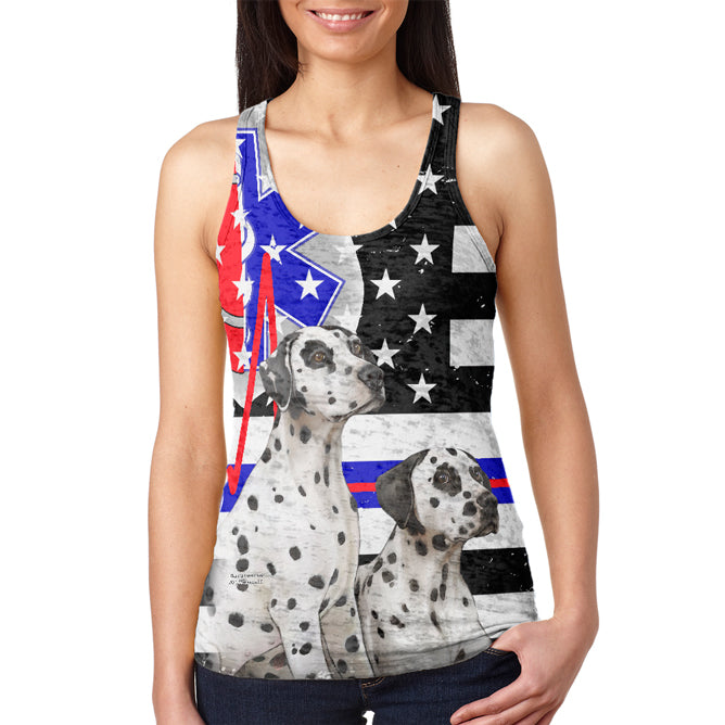 Firefighter EMT Dalmatian Live Forever Thin Red Line Juniors Burnout Tank Top Juniors Tank Tops Old Glory 2XL Multicolored