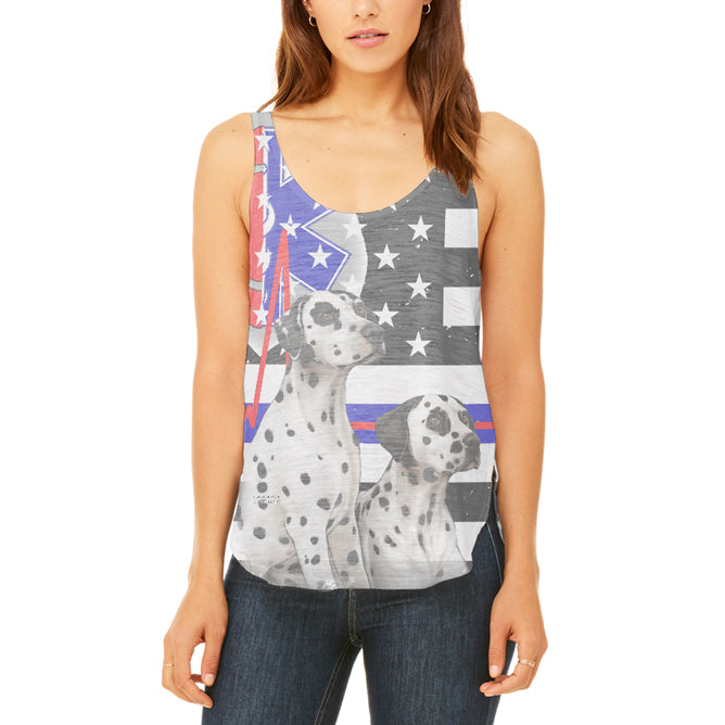 Firefighter EMT Dalmatian Live Forever Thin Red Line Flag Juniors Flowy Side Slit Tank Top Juniors Tank Tops Old Glory 2XL Multicolored