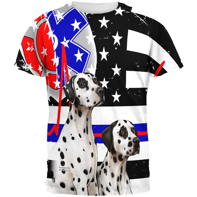 Firefighter EMT Dalmatian Live Forever Thin Red Line Flag All Over Mens T Shirt Men's T-Shirts Old Glory 2XL Multicolored