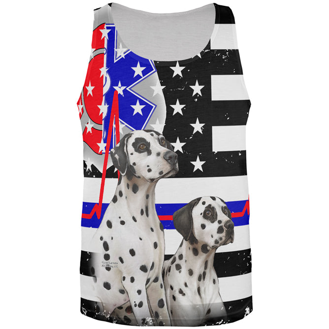 Firefighter EMT Dalmatian Live Forever Thin Red Line Flag All Over Mens Tank Top Men's Tank Tops Old Glory 2XL Multicolored