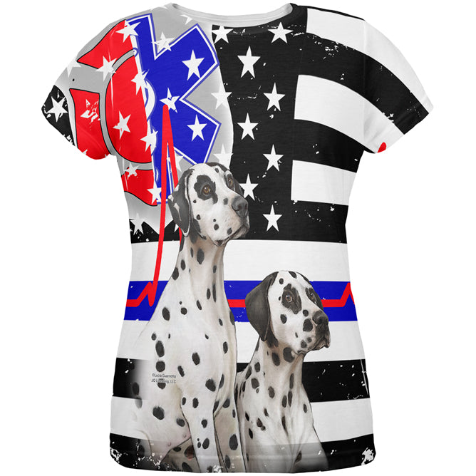 Firefighter EMT Dalmatian Live Forever Thin Red Line Flag All Over Womens T Shirt Women's T-Shirts Old Glory LG Multicolored