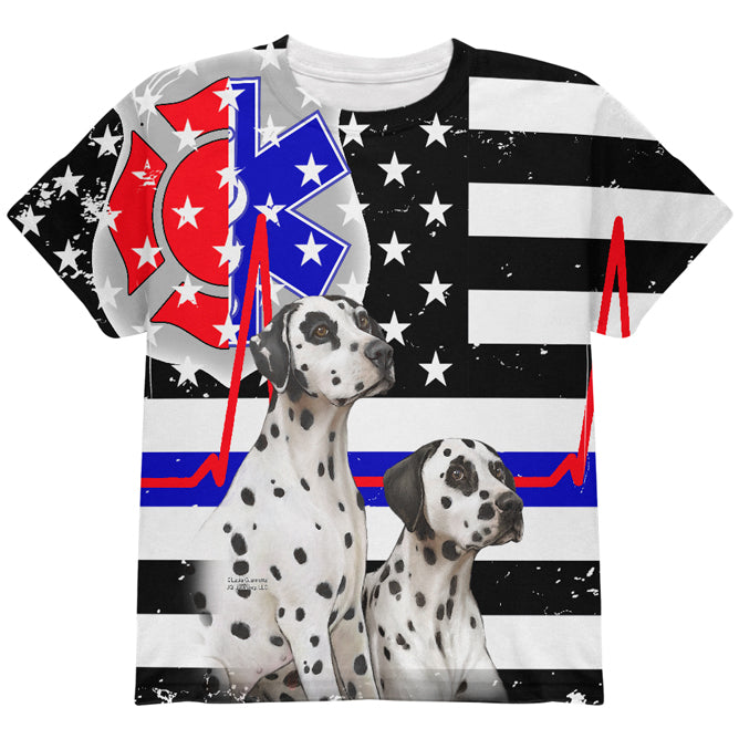 Firefighter EMT Dalmatian Live Forever Thin Red Line Flag All Over Youth T Shirt Youth T-Shirts Old Glory YLG Multicolored