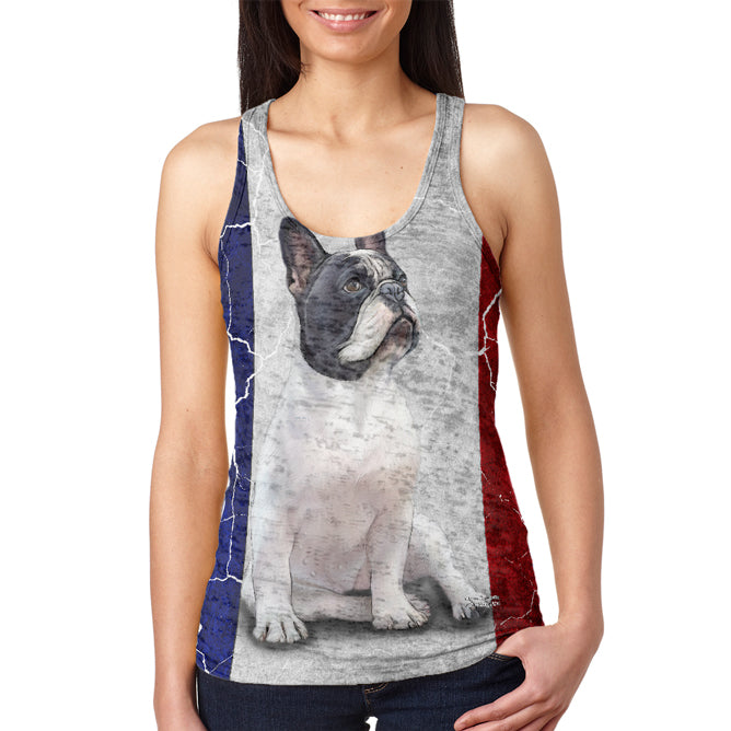 French Bulldog Live Forever Flag Juniors Burnout Racerback Tank Top Juniors Tank Tops Old Glory 2XL Multicoloured