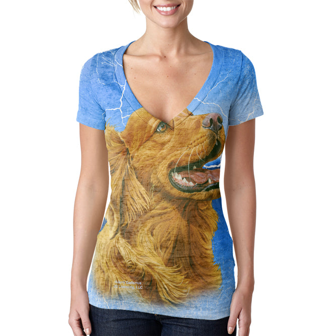 Golden Retriever Live Forever Juniors Burnout V-Neck T-Shirt Juniors T-Shirts Old Glory 2XL Multi