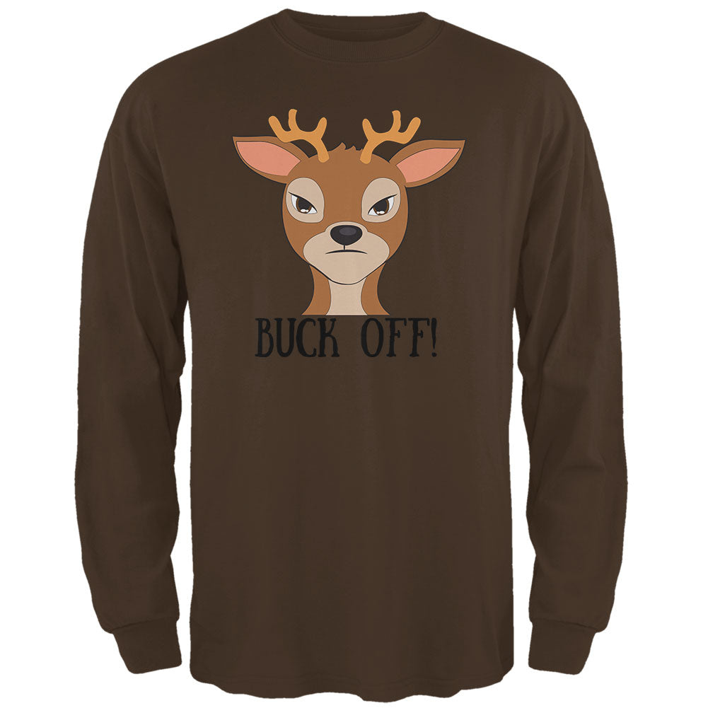 Deer Buck Off Funny Pun Mens Long Sleeve T Shirt Men's Long Sleeves Old Glory 2XL Brown