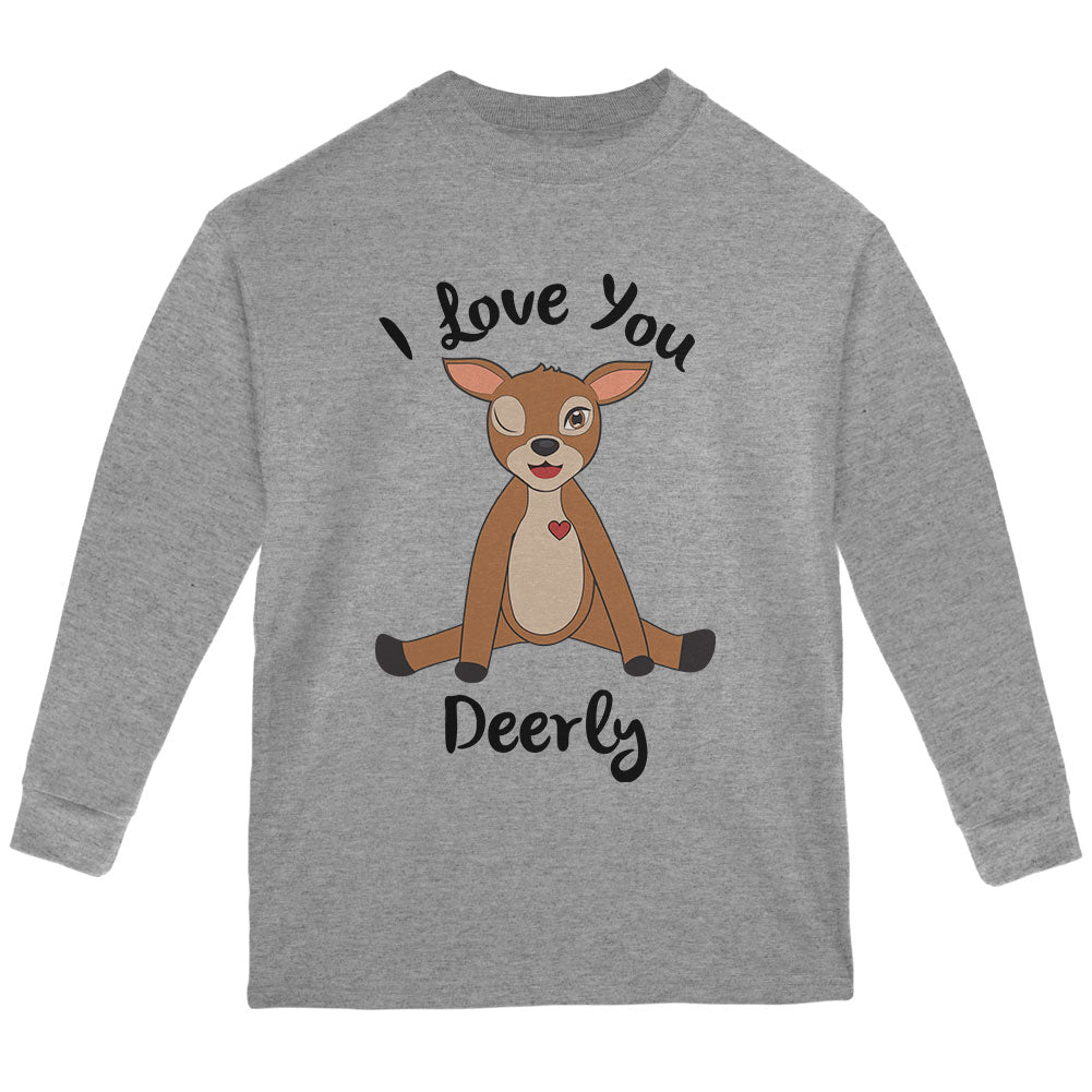 Deer I love You Deerly Dearly Funny Pun Youth Long Sleeve T Shirt Youth Long Sleeves Old Glory YLG Grey