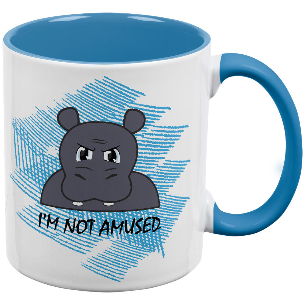 Hippo I'm Not Amused Funny Aqua Handle Coffee Mug Coffee Mugs Old Glory OS White/Light Blue