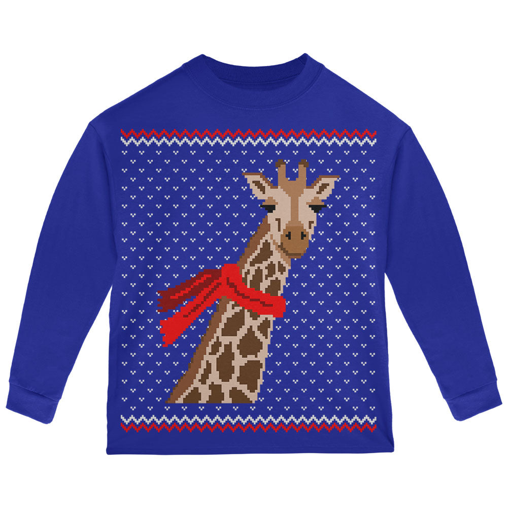 Big Giraffe Scarf Ugly Christmas Sweater Toddler Long Sleeve T Shirt Toddler Long Sleeves Old Glory 2T Blue