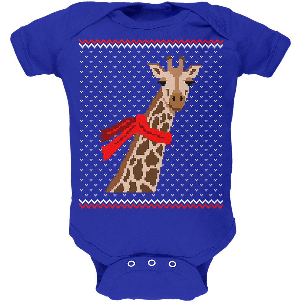 Big Giraffe Scarf Ugly Christmas Sweater Soft Baby One Piece Baby One Piece Old Glory 0-3M Blue