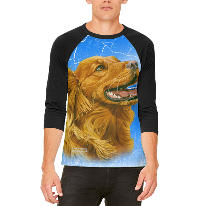 Golden Retriever Live Forever Mens Raglan T Shirt Men's T-Shirts Old Glory LG White-Black