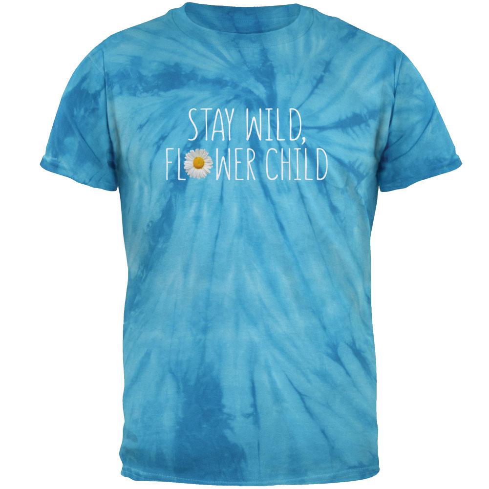 Stay Wild Flower Child Daisy Mens T Shirt Men's T-Shirts Old Glory 2XL Pinwheel Blue Tie Dye