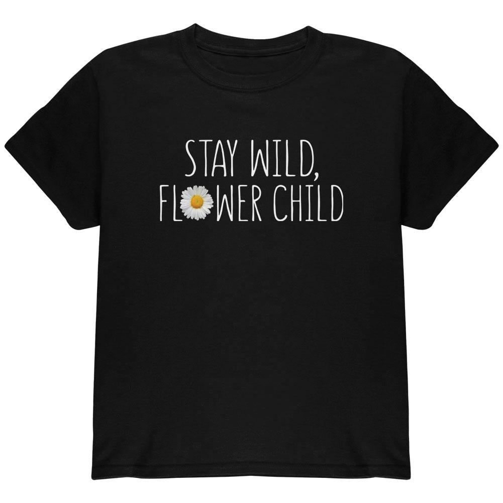 Stay Wild Flower Child Daisy Youth T Shirt Youth T-Shirts Old Glory LG Black
