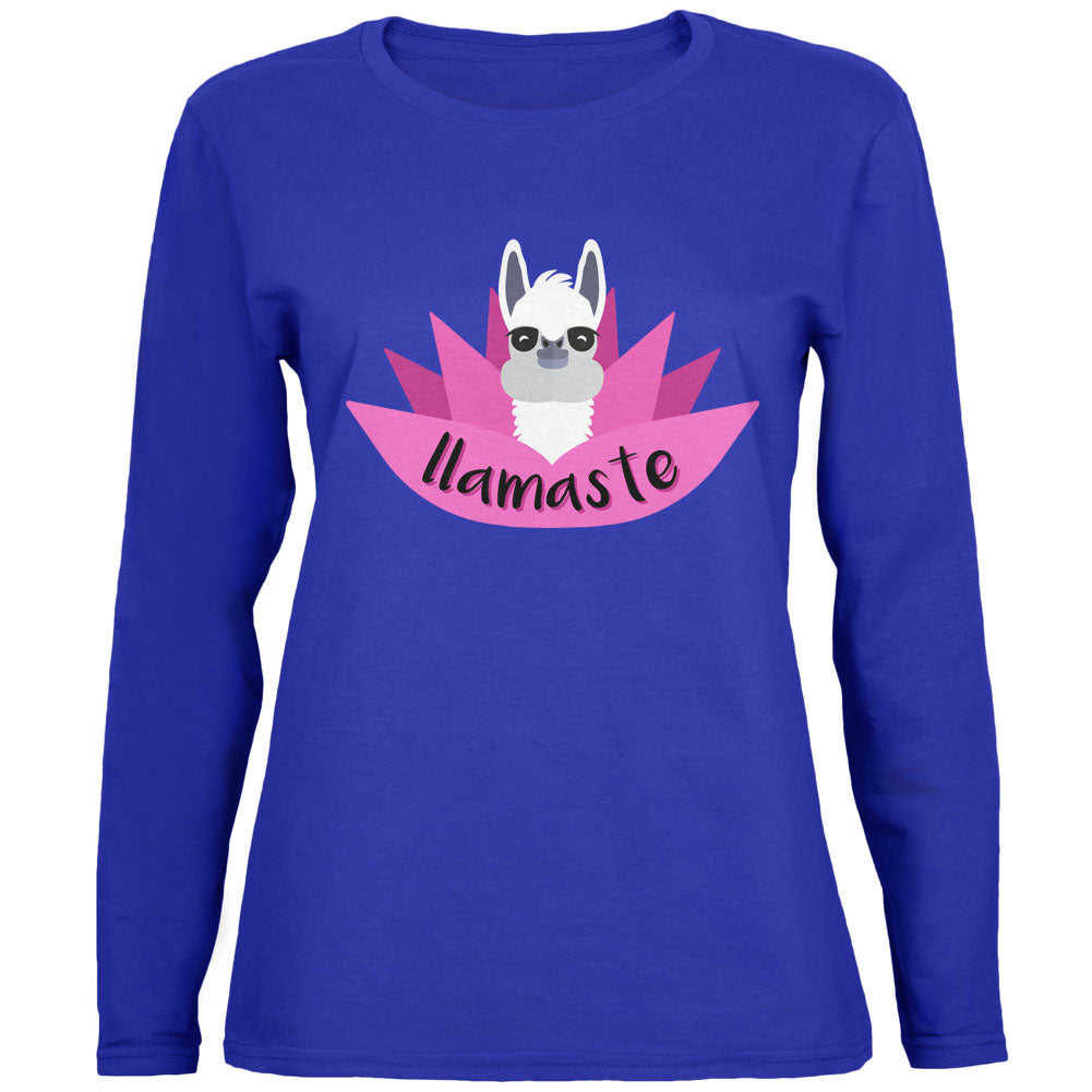 Funny Llamaste Yoga Llama Namaste Womens Long Sleeve T Shirt Women's Long Sleeves Old Glory 2XL Royal