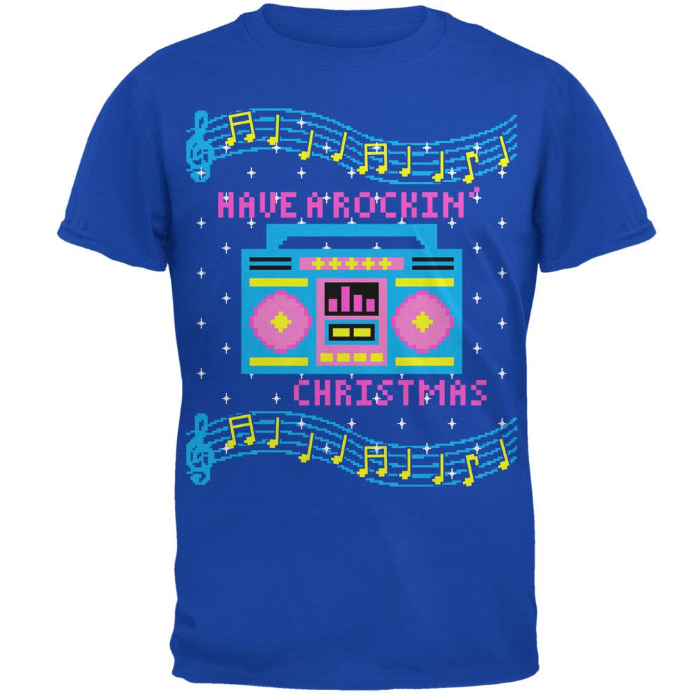 Retro Boombox Music Have a Rockin' Ugly Christmas Sweater Mens T Shirt Men's T-Shirts Old Glory 2XL Royal