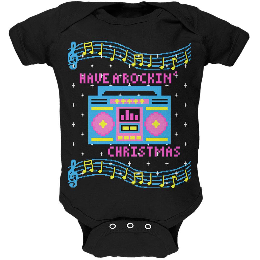 Retro Boombox Music Have a Rockin' Ugly Christmas Sweater Soft Baby One Piece Baby One Piece Old Glory 0-3M Black