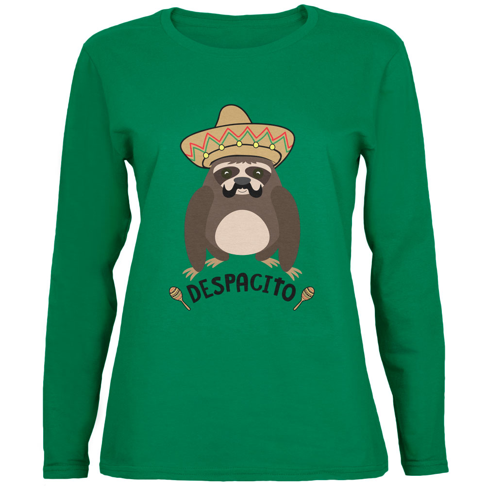Despacito Means Slowly Funny Sloth Pun Womens Long Sleeve T Shirt Women's Long Sleeves Old Glory 2XL Kelly Green
