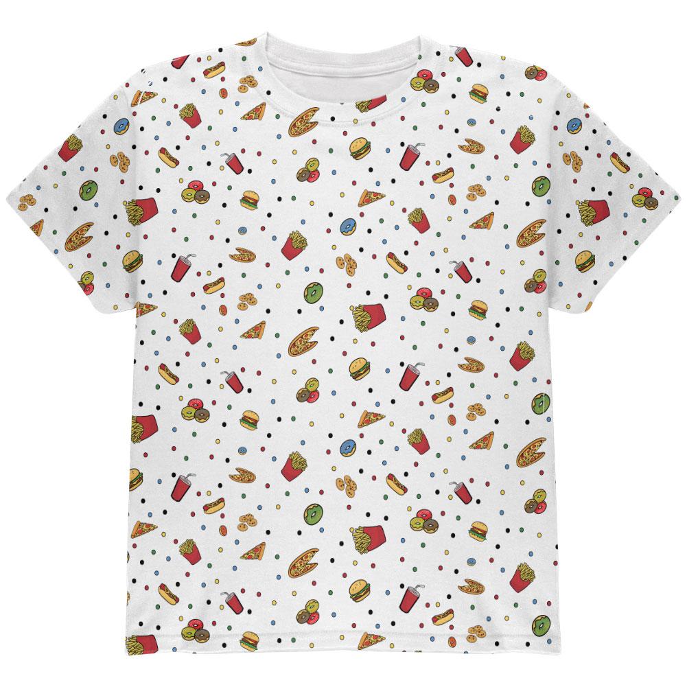 Junk Food Pattern All Over Youth T Shirt Youth T-Shirts Old Glory LG White