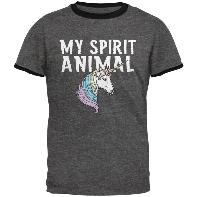 My Spirit Animal Unicorn Mens Ringer T Shirt Men's T-Shirts Old Glory 2XL Dark Heather-Black