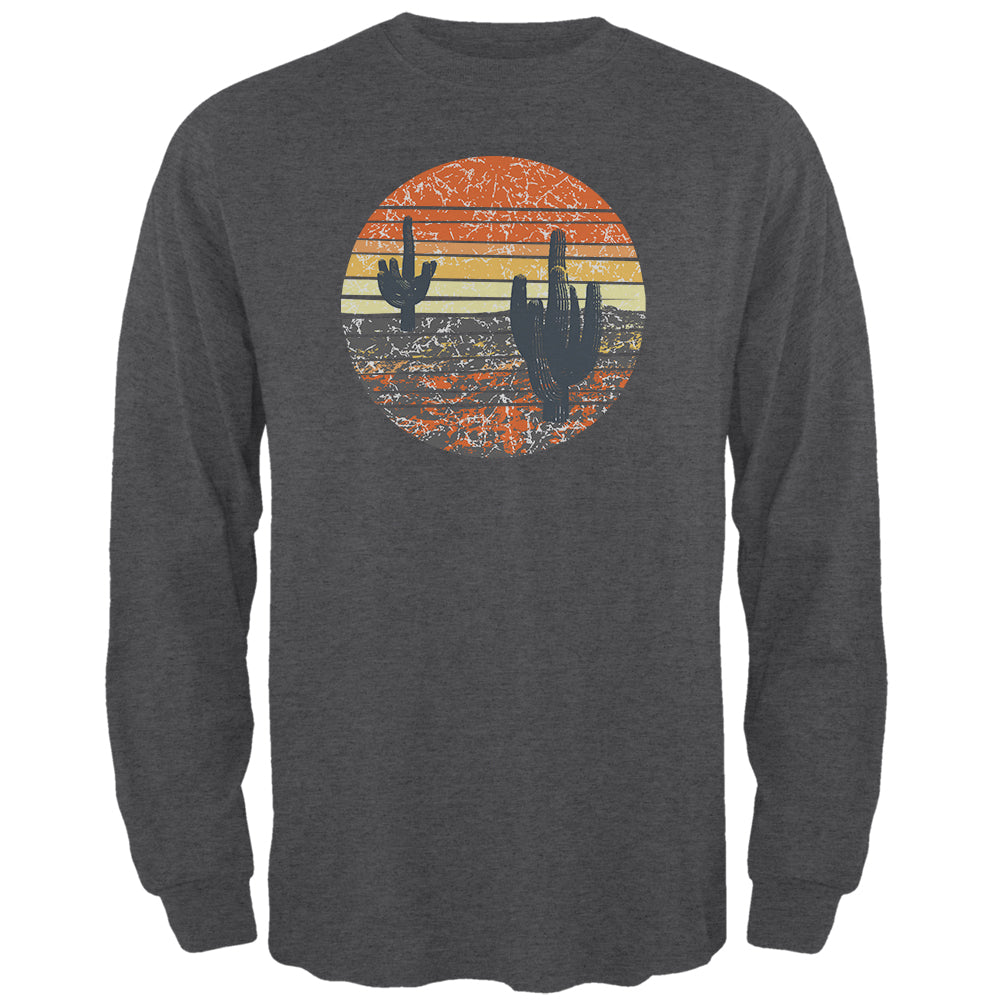 Vintage Cactus Sunset Mens Long Sleeve T Shirt Men's Long Sleeves Old Glory 2XL Deep Heather