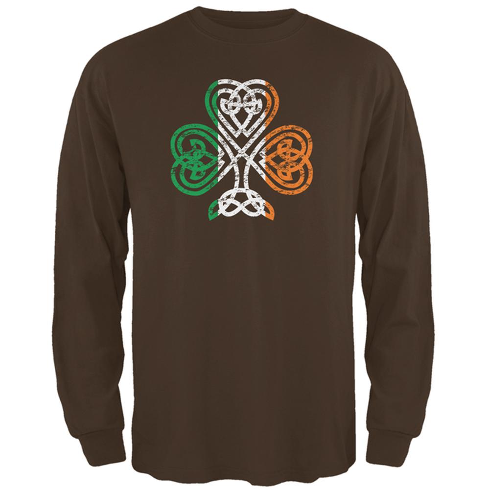 St. Patricks Day Shamrock Knot Mens Long Sleeve T Shirt Men's Long Sleeves Old Glory 2XL Brown