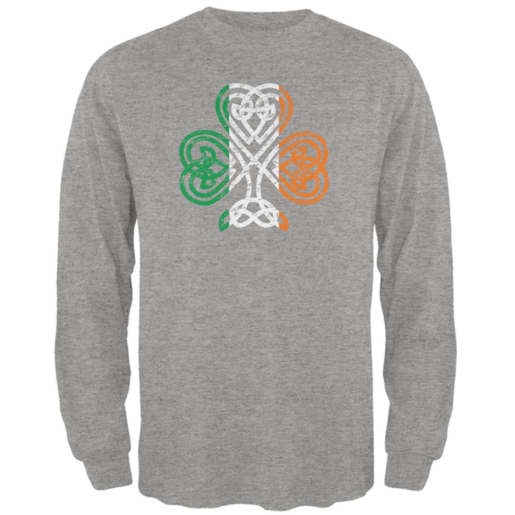 St. Patricks Day Shamrock Knot Mens Long Sleeve T Shirt Men's Long Sleeves Old Glory 2XL Heather