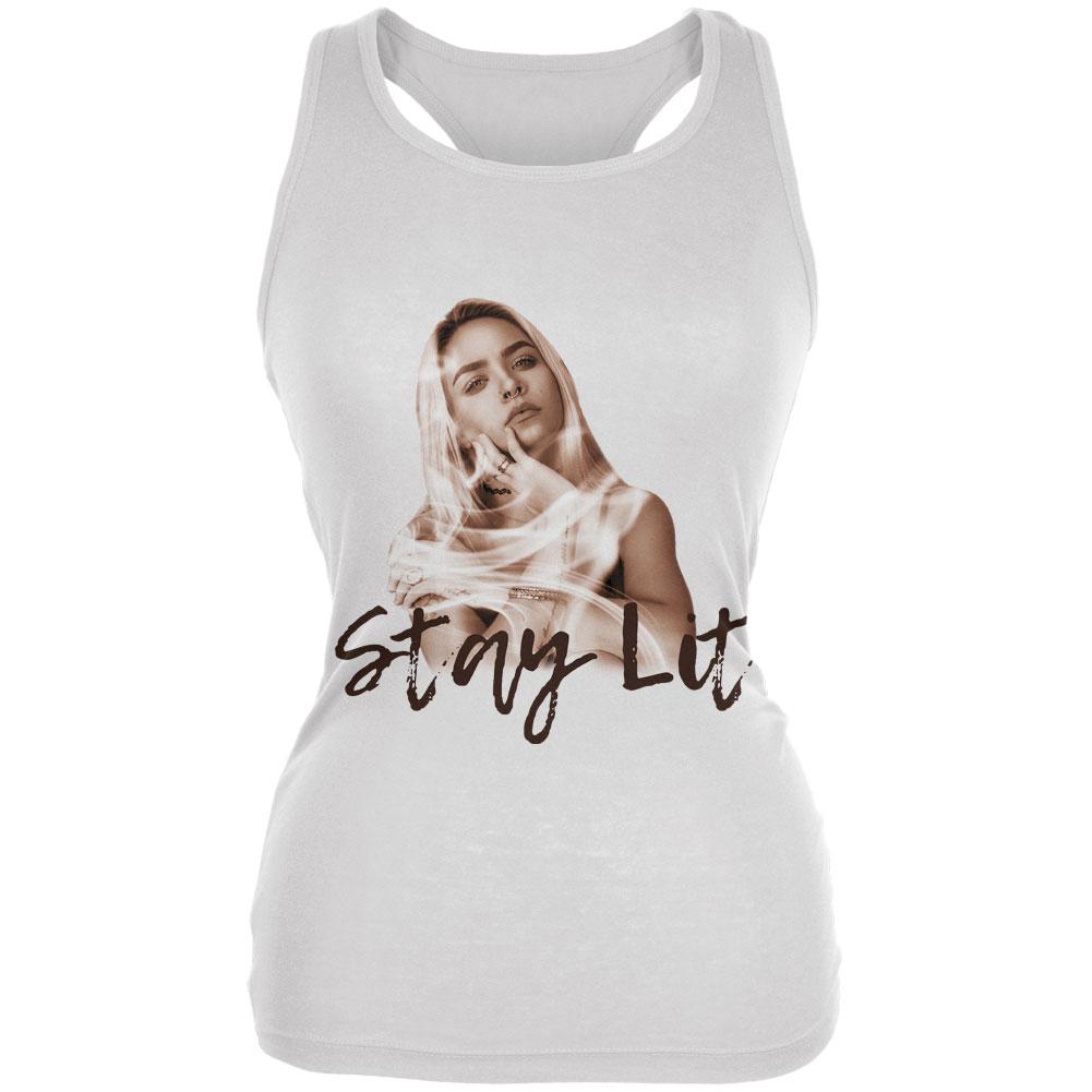 Stay Lit Smoky Girl Juniors Soft Tank Top Juniors Tank Tops Old Glory LG White