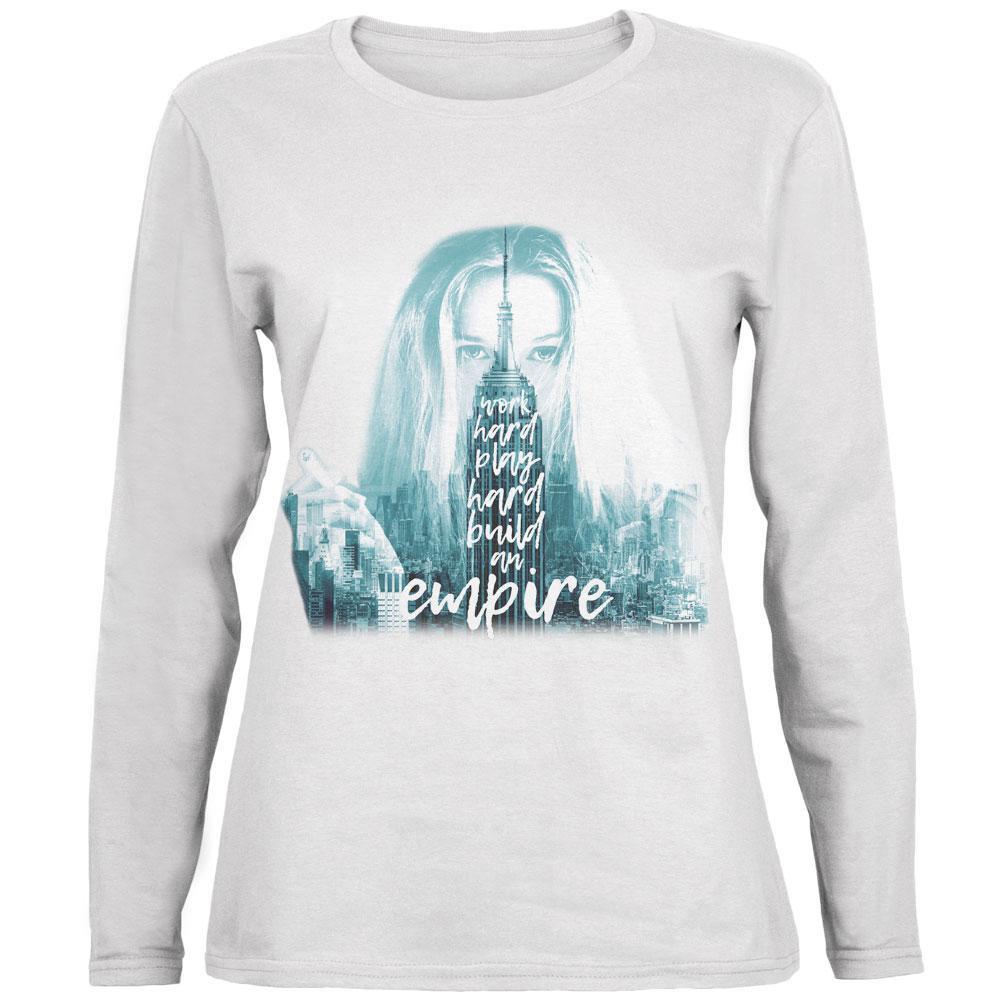 City Skyline Girl Build an Empire Ladies' Relaxed Jersey Long-Sleeve Tee Women's Long Sleeves Old Glory 2XL White