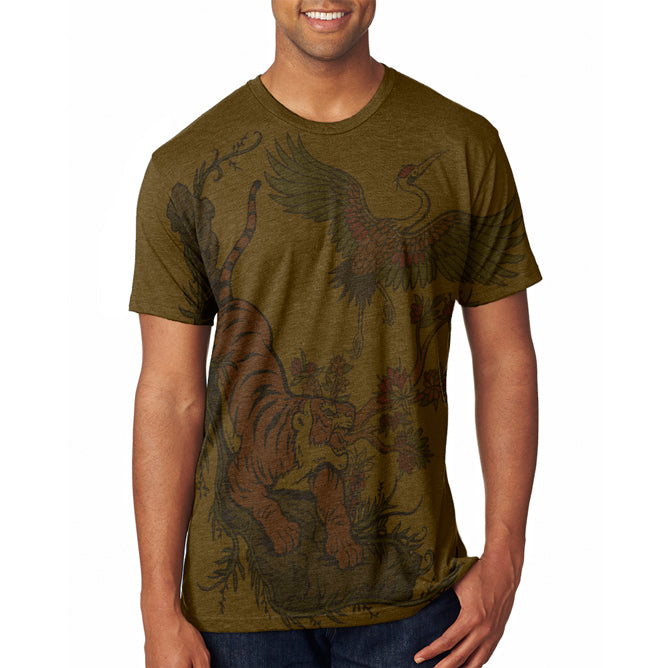 The Tiger and Crane Men's Soft T-Shirt Men's T-Shirts Old Glory 2XL Heather Brown