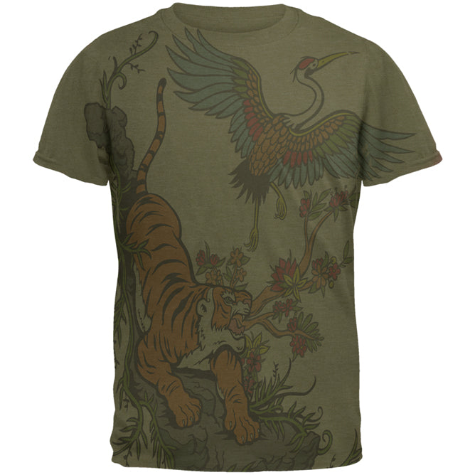 The Tiger and Crane Men's Soft T-Shirt Men's T-Shirts Old Glory 2XL Military Green