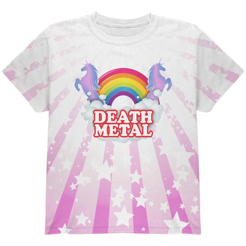 Death Metal Rainbow Unicorns All Over Youth T Shirt Youth T-Shirts Old Glory LG Multi