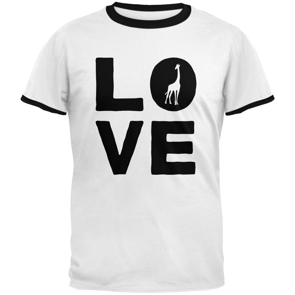 Giraffe Love Mens Ringer T Shirt Men's T-Shirts Old Glory 2XL White-Black